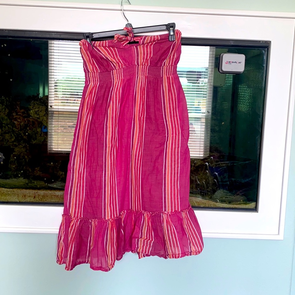 Strapless striped dress.
